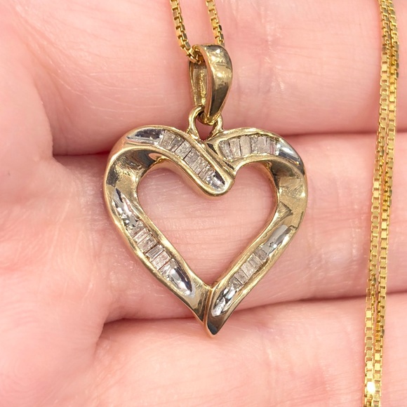 caspian international Jewelry - Vintage 10K Gold Diamond Baguette Heart Pendant - CI Caspian